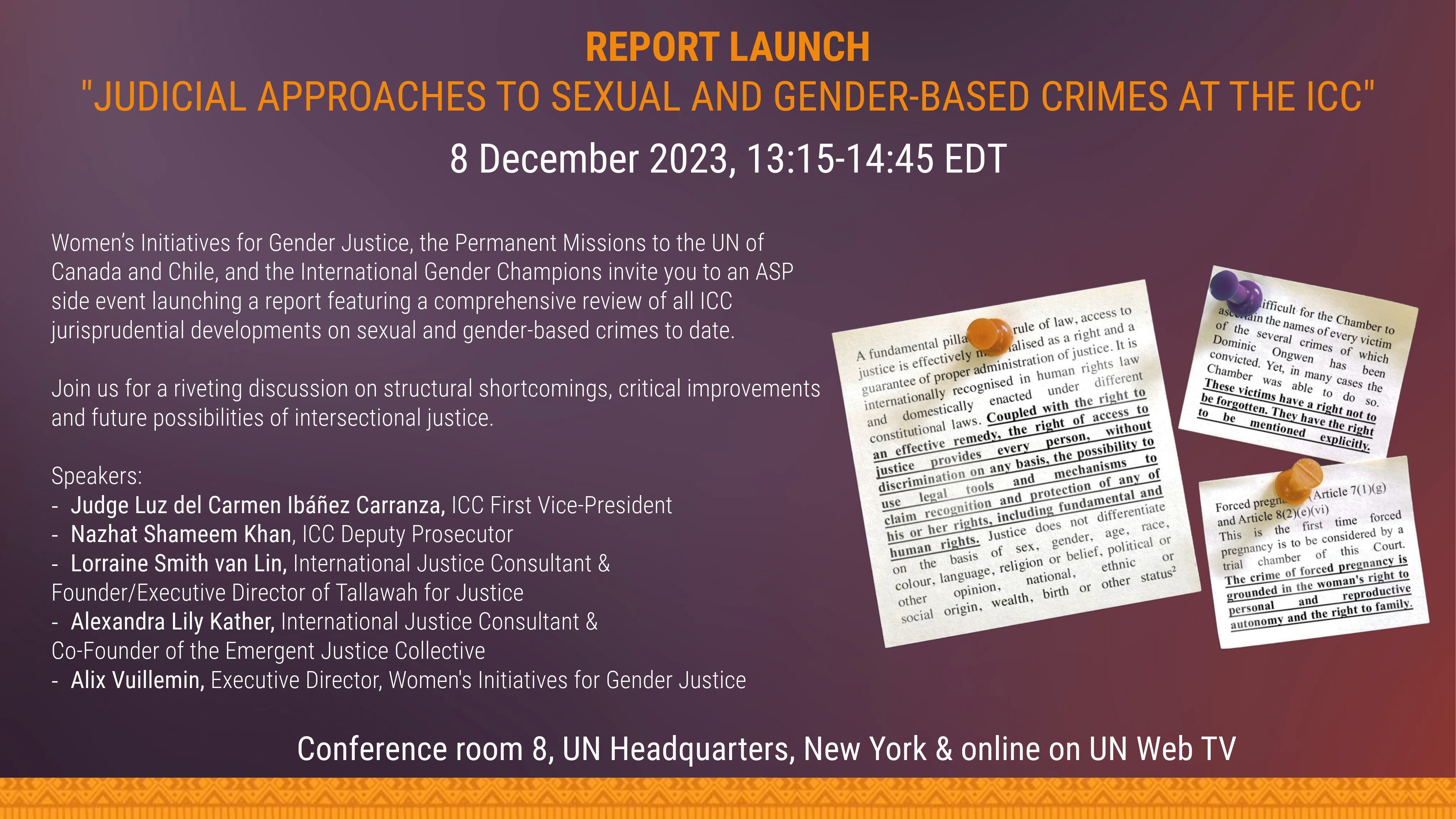 "Judicial Approaches to Sexual and Gender-Based Crimes at the International Criminal Court" Report Launch