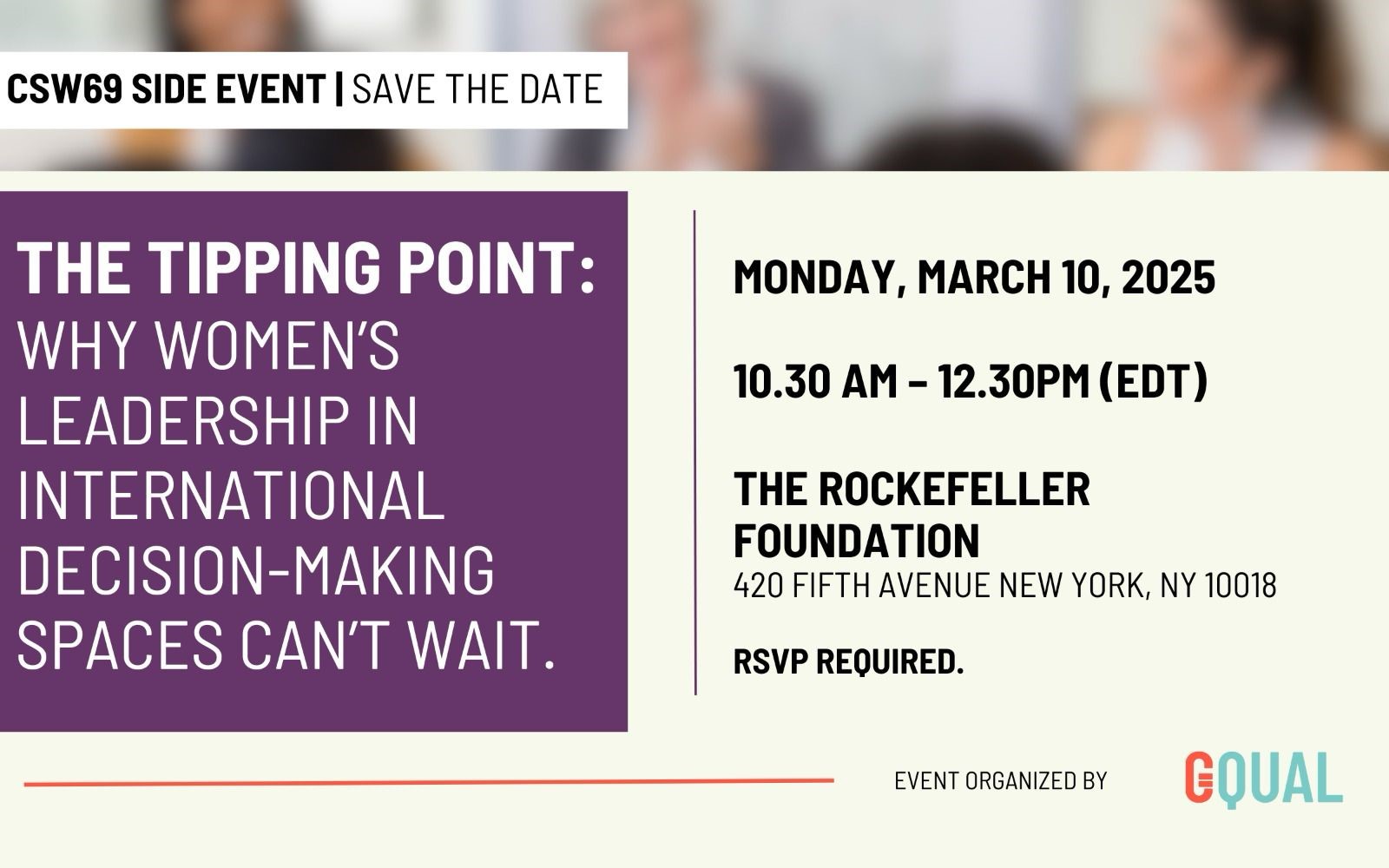 CSW69 Side Event: Why women's leadership in international decision-making can't wait